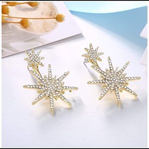 Star Stud Statement Earrings Crystal Gold Costume